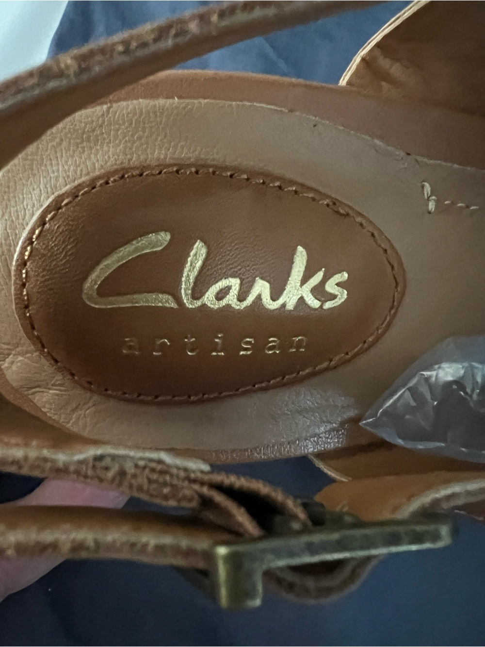 Clarks Brown Leather Artisan Sandal with Gold Logo Accent